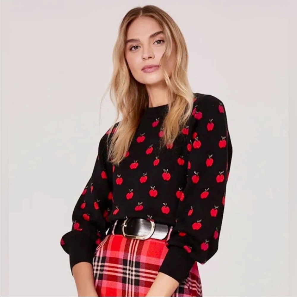 Kate Spade Red Apple Toss Jacquard Knit Sweater